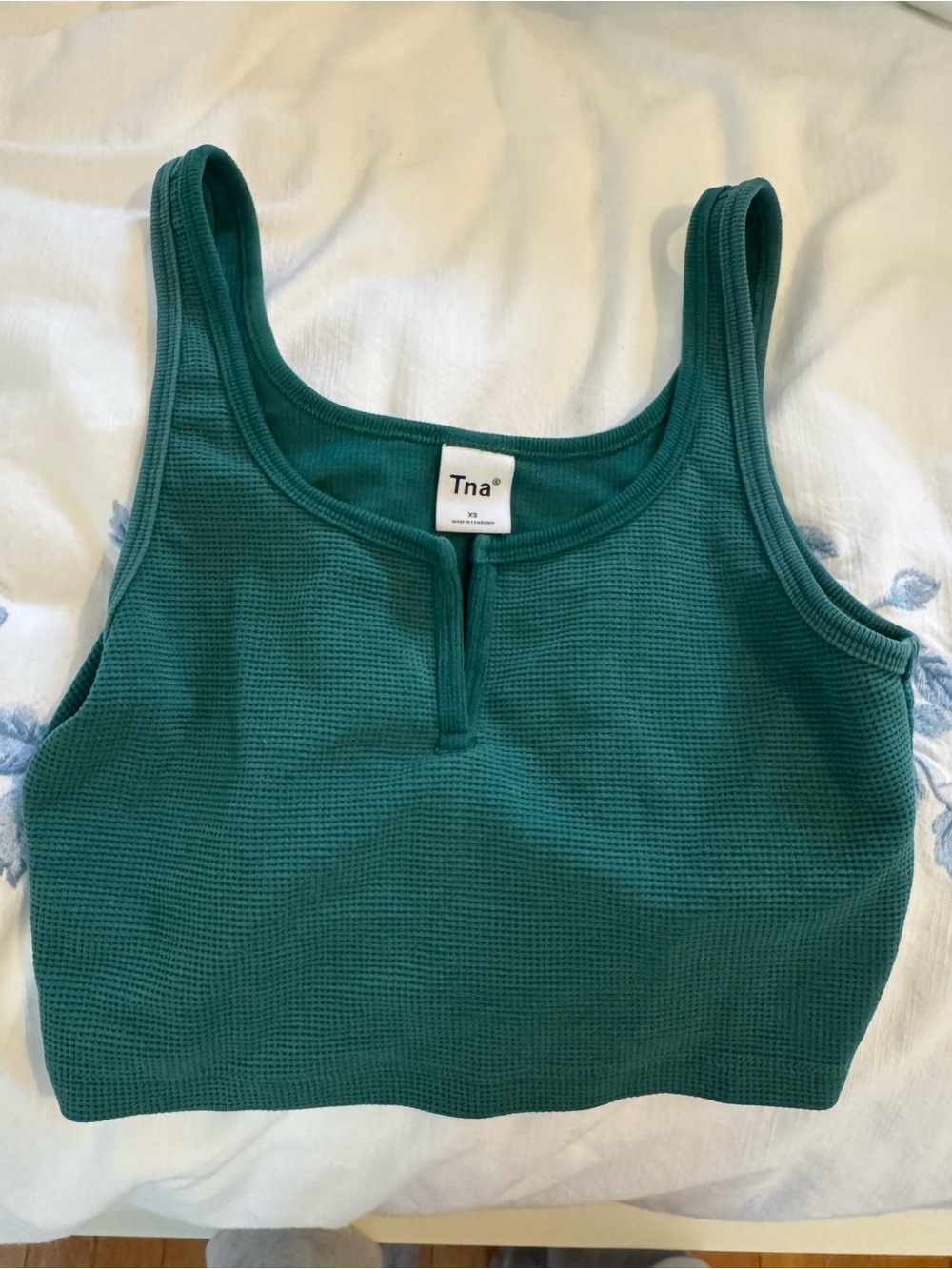 TNA Teal Waffle-Knit Tank